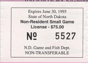 Stamp, Non-Resident Small Game License, North Dakota (ND),  , Hunting