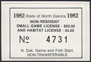 Stamp, Non-Resident Small Game License and Habitat License, North Dakota (ND),  , Hunting
