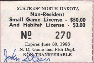 Stamp, Non-Resident Small Game License and Habitat License, North Dakota (ND),  , Hunting