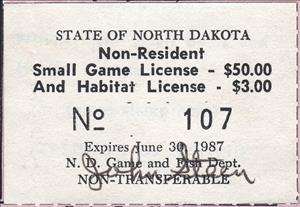 Stamp, Non-Resident Small Game License and Habitat License, North Dakota (ND),  , Hunting