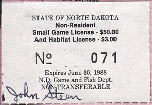 Stamp, Non-Resident Small Game License and Habitat License, North Dakota (ND),  , Hunting