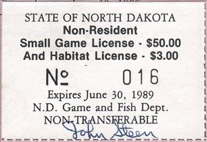 Stamp, Non-Resident Small Game License and Habitat License, North Dakota (ND),  , Hunting