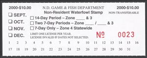 Stamp, Non-Resident Waterfowl Stamp, North Dakota (ND),  , Hunting