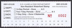 Stamp, Non-Resident Waterfowl Stamp, North Dakota (ND),  , Hunting
