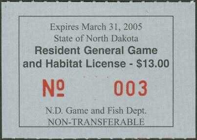 Stamp, Resident General Game and Habitat License, North Dakota (ND),  , Hunting