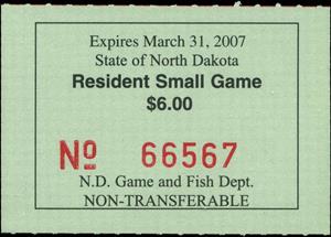 Stamp, Resident Small Game, North Dakota (ND),  , Hunting