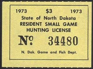 Stamp, Resident Small Game Hunting License, North Dakota (ND),  , Hunting