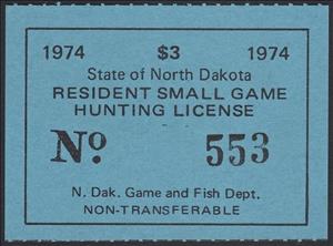 Stamp, Resident Small Game Hunting License, North Dakota (ND),  , Hunting