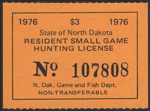 Stamp, Resident Small Game Hunting License, North Dakota (ND),  , Hunting