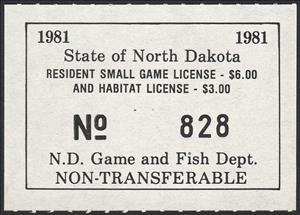 Stamp, Resident Small Game License and Habitat License, North Dakota (ND),  , Hunting
