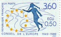 Stamp, Council of Europe, France,  , European Union, Europe, Peace Doves, Council of Europe