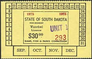 Stamp, Non-resident Waterfowl License, South Dakota (SD),  , Hunting