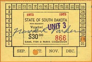 Stamp, Non-resident Waterfowl License, South Dakota (SD),  , Hunting