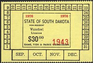 Stamp, Non-resident Waterfowl License, South Dakota (SD),  , Hunting