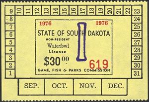 Stamp, Non-resident Waterfowl License, South Dakota (SD),  , Hunting