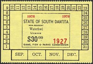 Stamp, Non-resident Waterfowl License, South Dakota (SD),  , Hunting