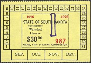 Stamp, Non-resident Waterfowl License, South Dakota (SD),  , Hunting