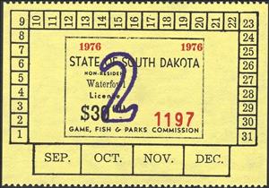 Stamp, Non-resident Waterfowl License, South Dakota (SD),  , Hunting