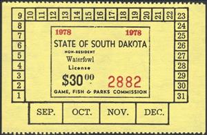 Stamp, Non-resident Waterfowl License, South Dakota (SD),  , Hunting