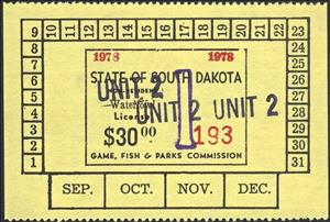 Stamp, Non-resident Waterfowl License, South Dakota (SD),  , Hunting
