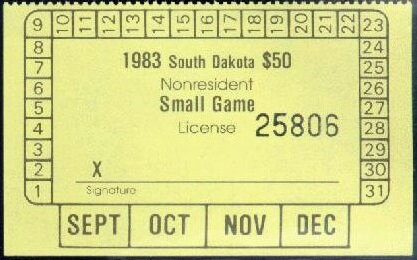 Stamp, Nonresident Small Game License, South Dakota (SD),  , Hunting