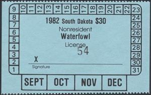 Stamp, Nonresident Waterfowl License, South Dakota (SD),  , Hunting