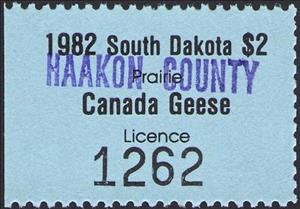 Stamp, Prairie Canada Geese License, South Dakota (SD),  , Geese, Hunting