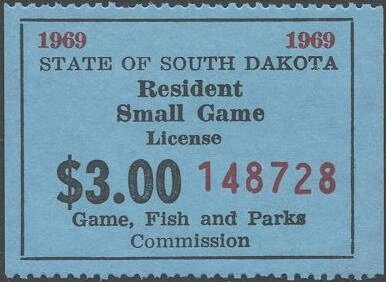Stamp, Resident Small Game License, South Dakota (SD),  , Hunting