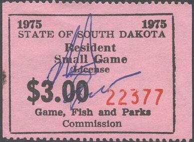 Stamp, Resident Small Game License, South Dakota (SD),  , Hunting