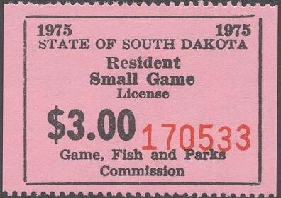 Stamp, Resident Small Game License, South Dakota (SD),  , Hunting