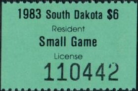 Stamp, Resident Small Game License, South Dakota (SD),  , Hunting