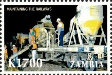 Stamp, Maintainance crew, Zambia,  , Anniversaries and Jubilees, Locomotives, Railways