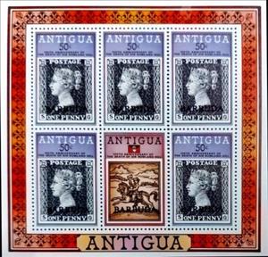 Full Pane, Great Britain Penny Black - Overprinted, Barbuda,  , Anniversaries and Jubilees, Postal History, Stamps