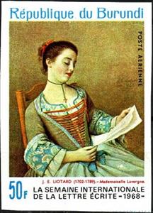 Stamp, Mademoiselle Lavergne by Jean Etienne Liotard (1702-1789), Burundi,  , Paintings, Women