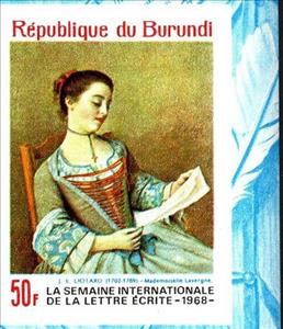 Stamp, Mademoiselle Lavergne by Jean Etienne Liotard (1702-1789), Burundi,  , Paintings, Women
