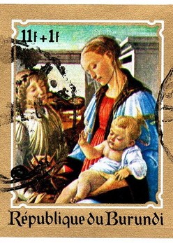 Stamp, Madonna of the Eucharist, Sandro Botticelli, Burundi,  , Christmas, Paintings
