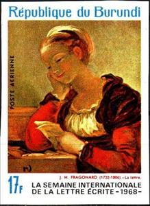 Stamp, The Letter, Jean H. Fragonard, Burundi,  , Paintings, Women
