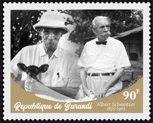 Stamp, Albert Schweitzer, Burundi,  , Famous People, Humanists, Literary People (Poets and Writers), Musicians, Philosophers, Physicians, Theologians