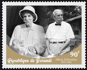 Stamp, Albert Schweitzer, Burundi,  , Famous People, Humanists, Literary People (Poets and Writers), Musicians, Philosophers, Physicians, Theologians
