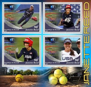 Mini Sheet, Baseball - Janette Reed, Burundi,  , Baseball, Famous People, Sports