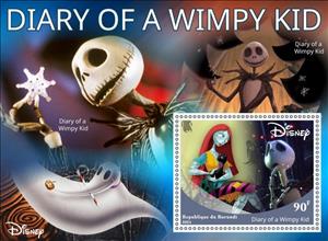 Souvenir Sheet, Disney Nightmare Before Christmas with wrong titles, Burundi,  , Cartoons, Christmas, Disney, Movies