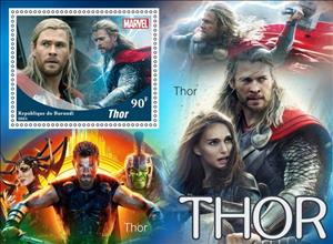 Souvenir Sheet, Thor, Burundi,  , Comics, Gods and goddesses, Heroes, Movies