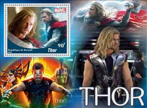 Souvenir Sheet, Thor, Burundi,  , Comics, Gods and goddesses, Heroes, Movies