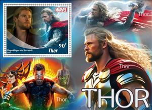 Souvenir Sheet, Thor, Burundi,  , Comics, Gods and goddesses, Heroes, Movies