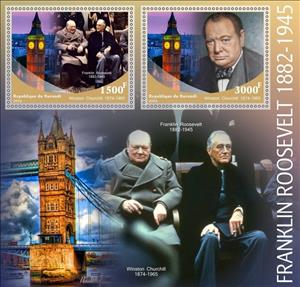 Mini Sheet, Winston Churchill wrongly titled Franklin Roosevelt, Burundi,  , Authors, Famous People, Literary People (Poets and Writers), Painters, Politicians, Prime Ministers