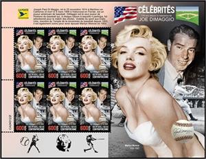 Mini Sheet, 110th Anniversary of the Birth of Joe DiMaggio, Central African Republic,  , Anniversaries and Jubilees, Baseball