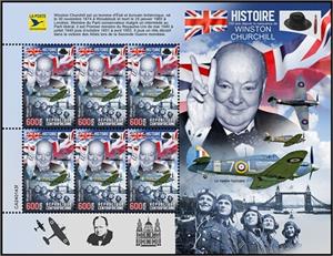 Mini Sheet, 150th Anniversary of the Birth of Winston Churchill, Central African Republic,  , Anniversaries and Jubilees, Politicians