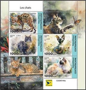 Mini Sheet, Domestic Cats, Central African Republic,  , Animals (Fauna), Cats