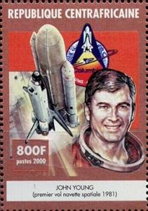 Stamp, John Young, Central African Republic,  , Astronauts, Space Traveling, Космический корабли
