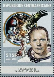 Stamp, Neil Armstrong, Central African Republic,  , Astronauts, Space Traveling, Космический корабли